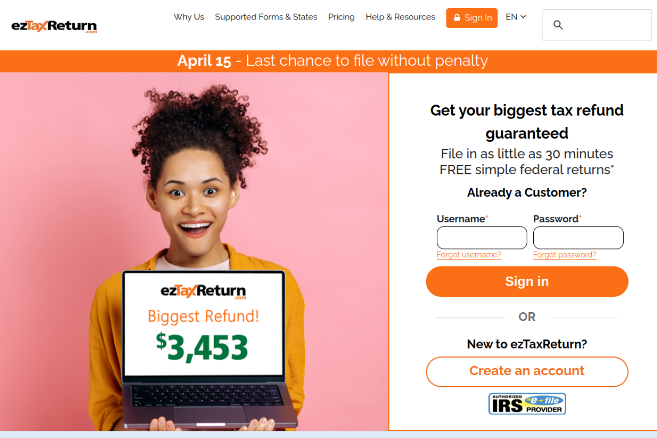 Screenshot of eztaxreturn.com