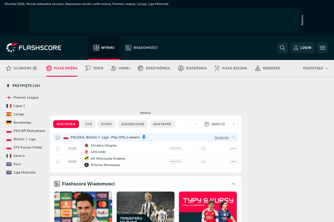 Screenshot of flashscore.pl