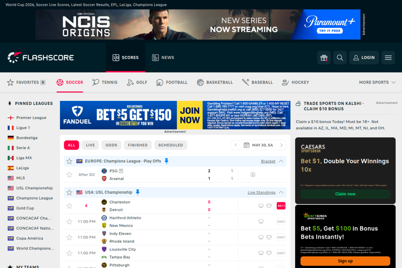 Screenshot of flashscoreusa.com