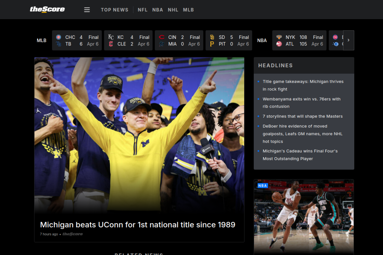 Screenshot of thescore.com