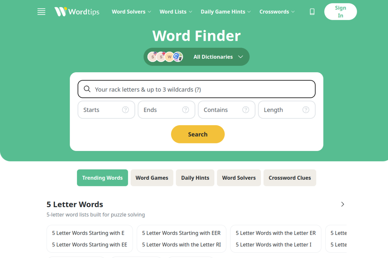 Screenshot of word.tips