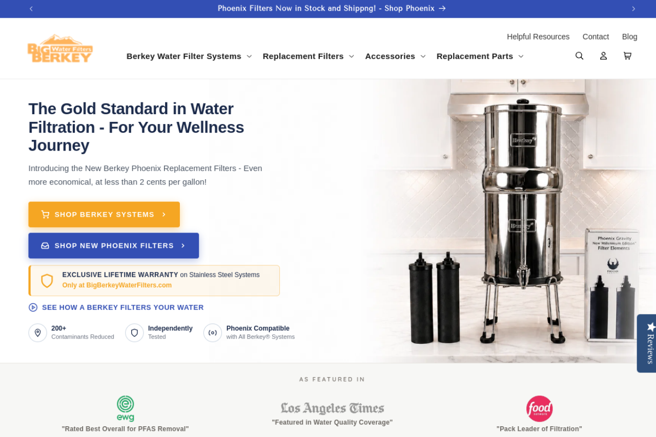 Screenshot of bigberkeywaterfilters.com