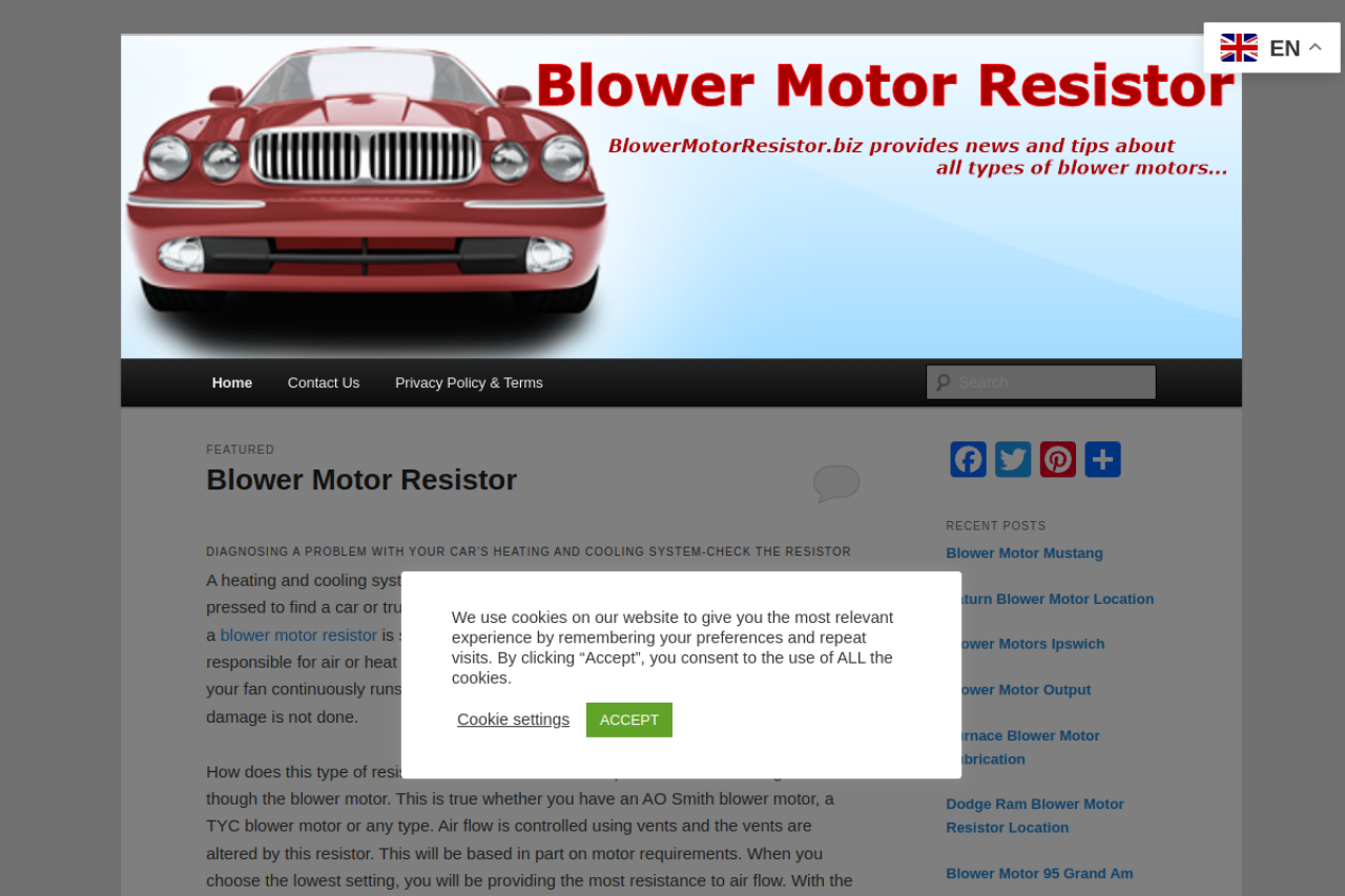 Screenshot of blowermotorresistor.biz