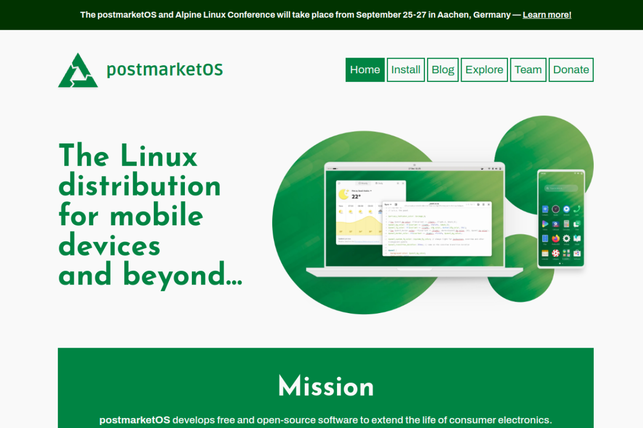 Screenshot of postmarketos.org