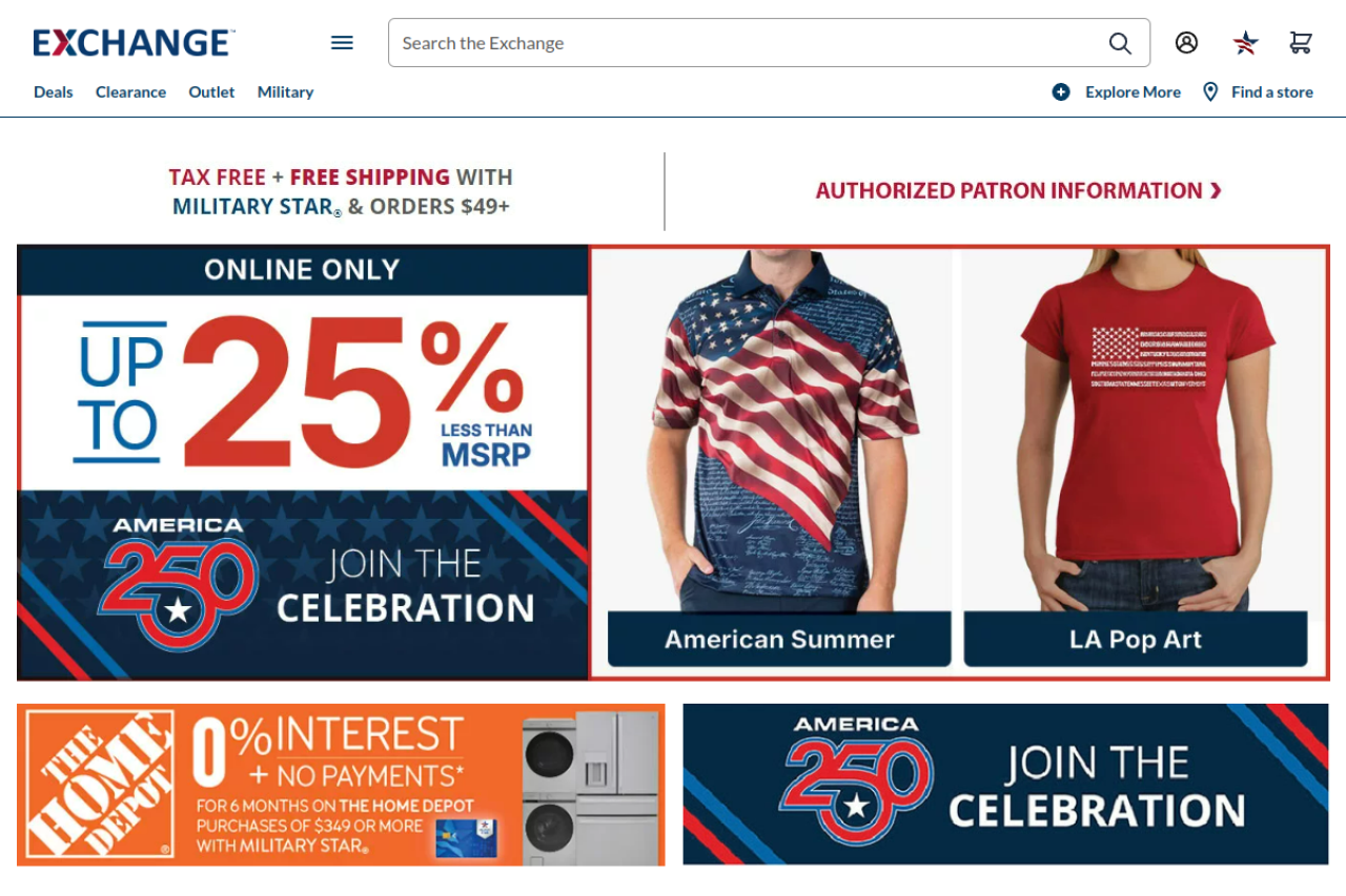 Screenshot of shopmyexchange.com