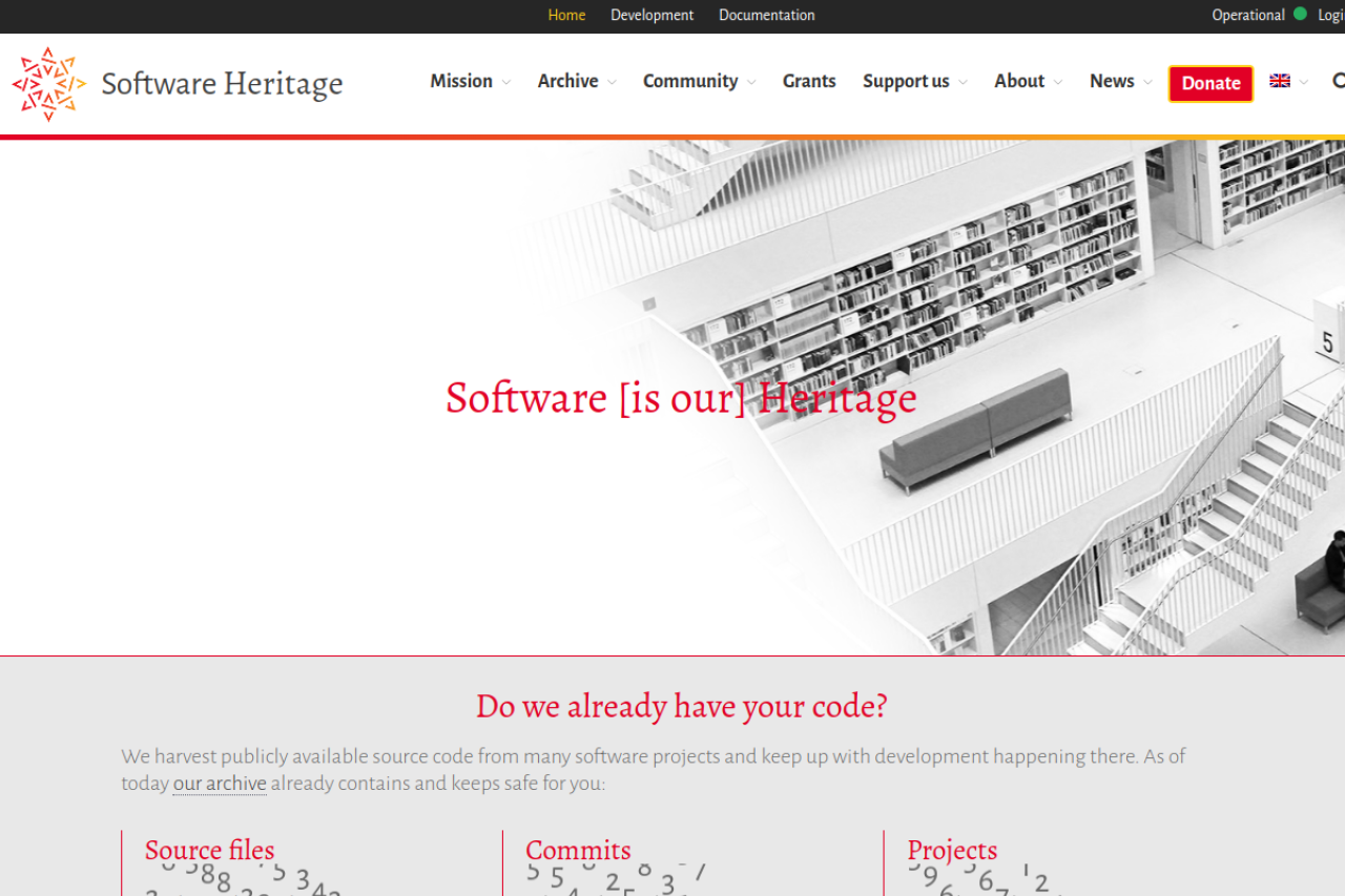 Screenshot of softwareheritage.org