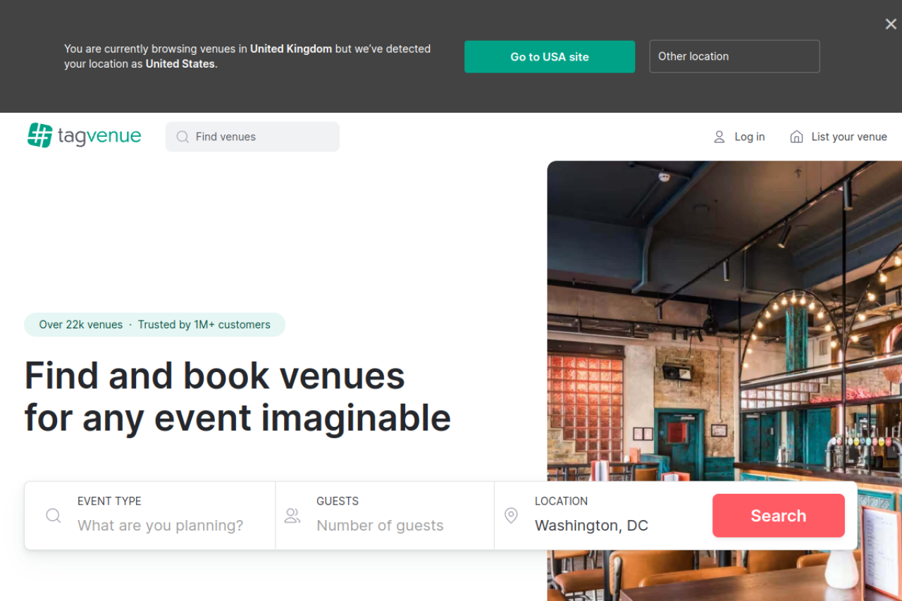 Screenshot of tagvenue.com