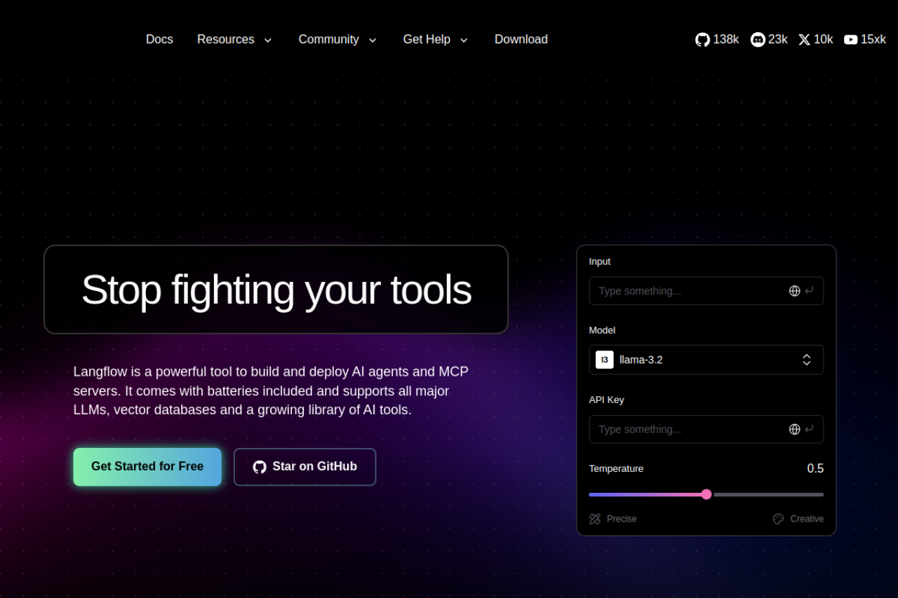 Langflow | Low-code AI builder for agentic and RAG applications 界面预览
