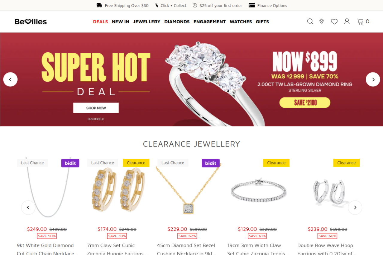 Screenshot of bevilles.com.au