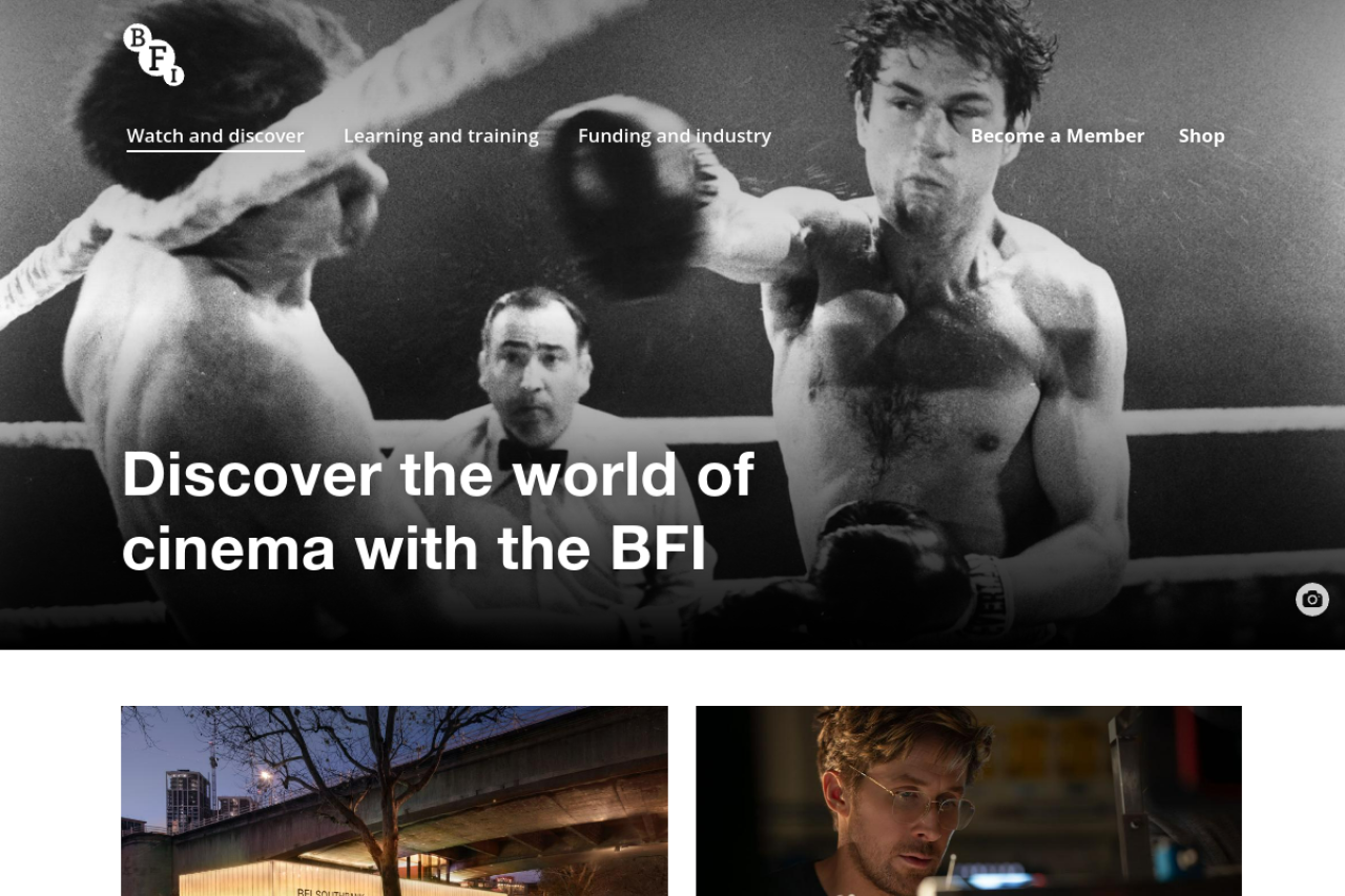 Screenshot of the bfi.org.uk homepage