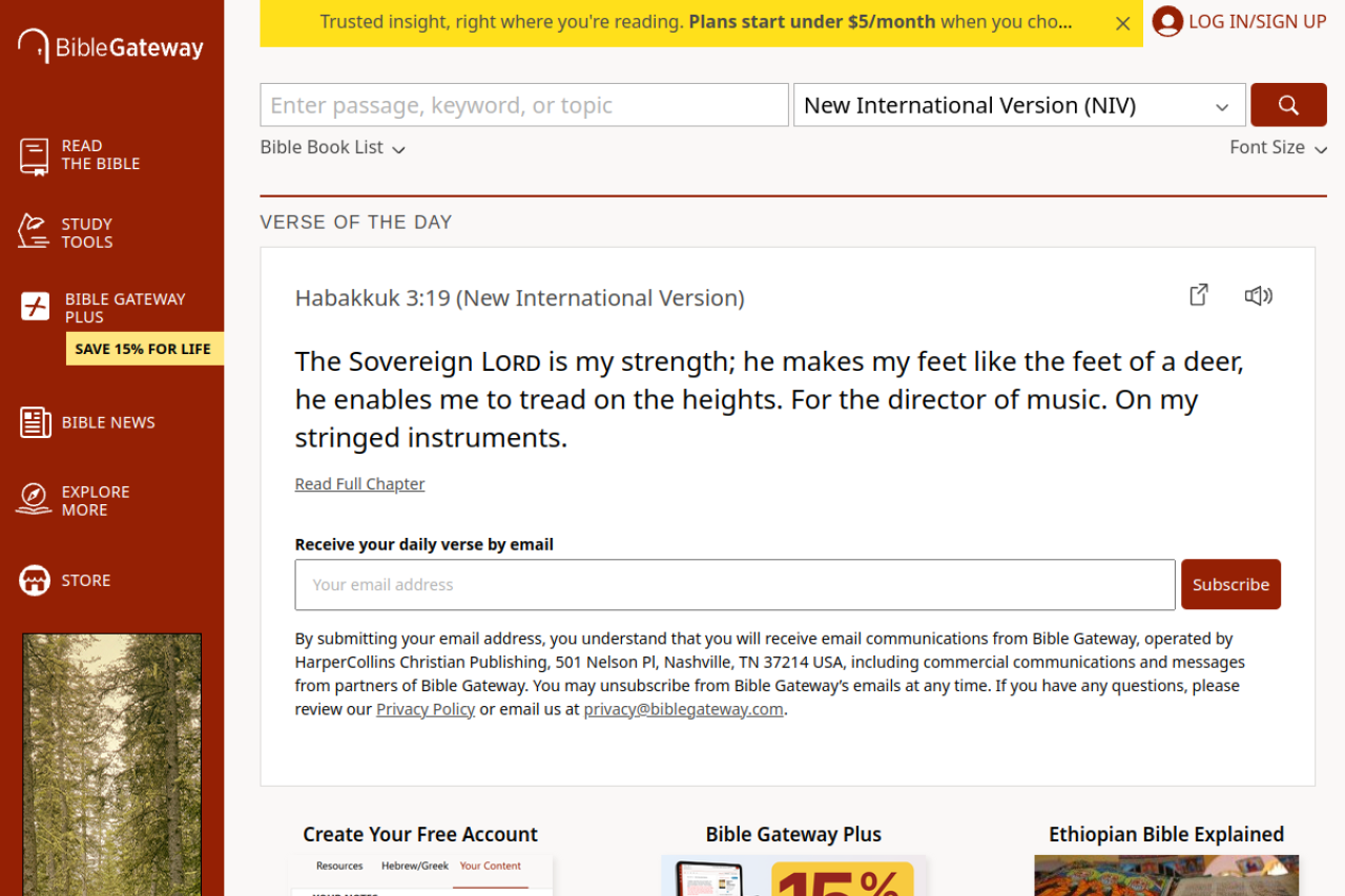 Screenshot of biblegateway.com