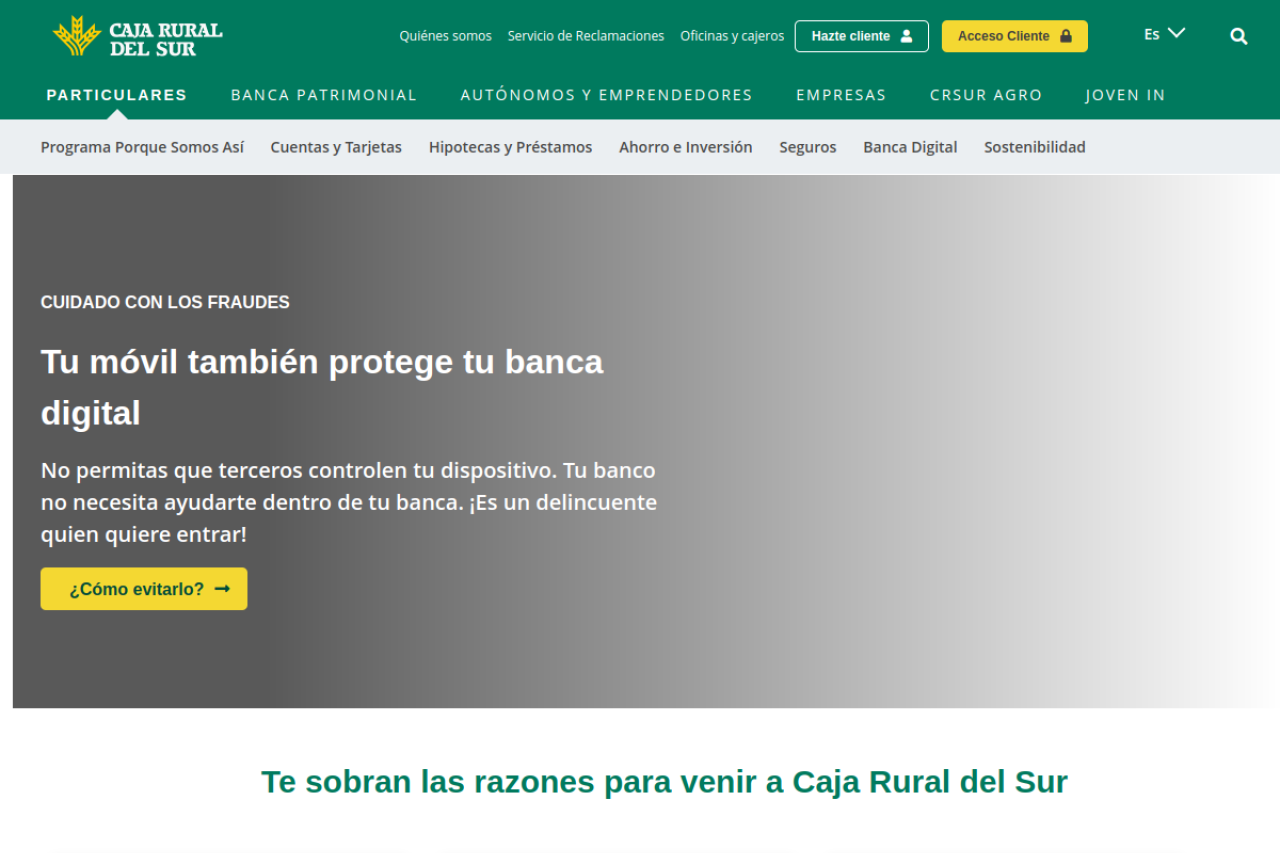 cajaruraldelsur.es screenshot