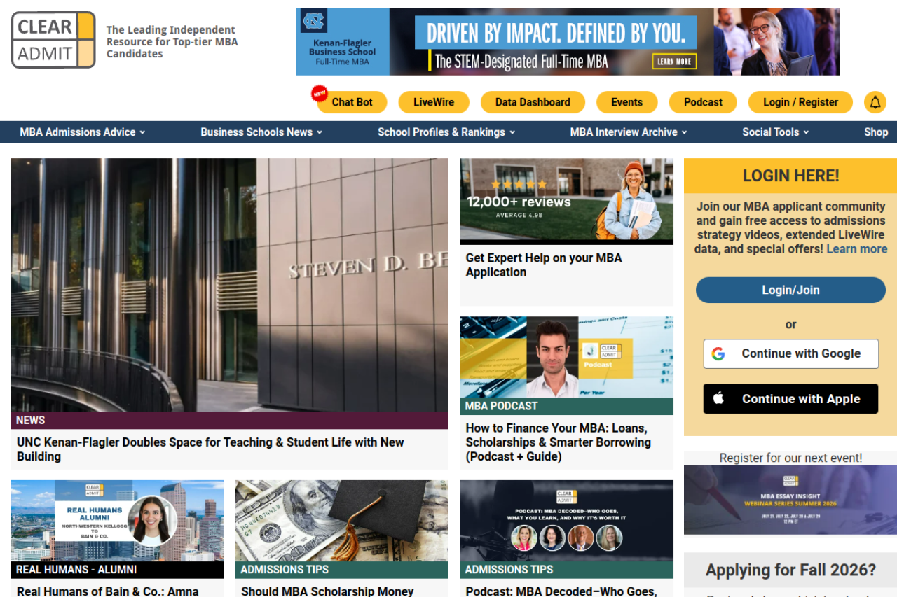 Screenshot of clearadmit.com