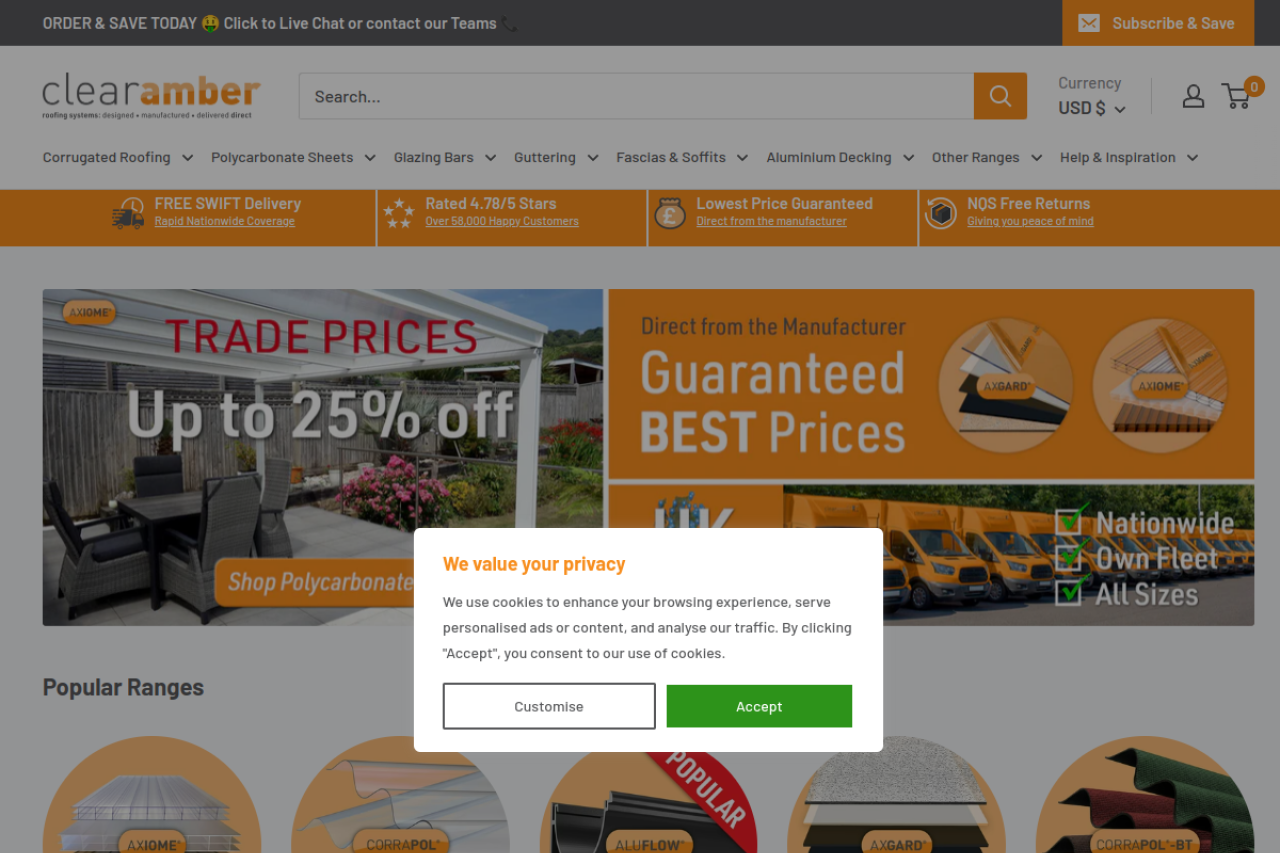 Screenshot of clearambershop.com