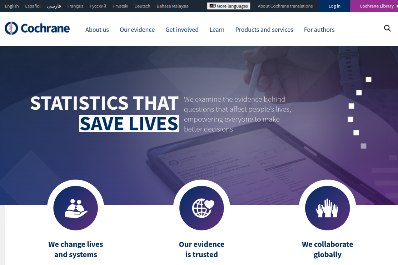 Screenshot of cochrane.org