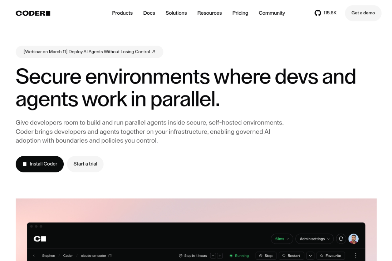 Coder | Enterprise AI Development Infrastructure & Governance 界面预览
