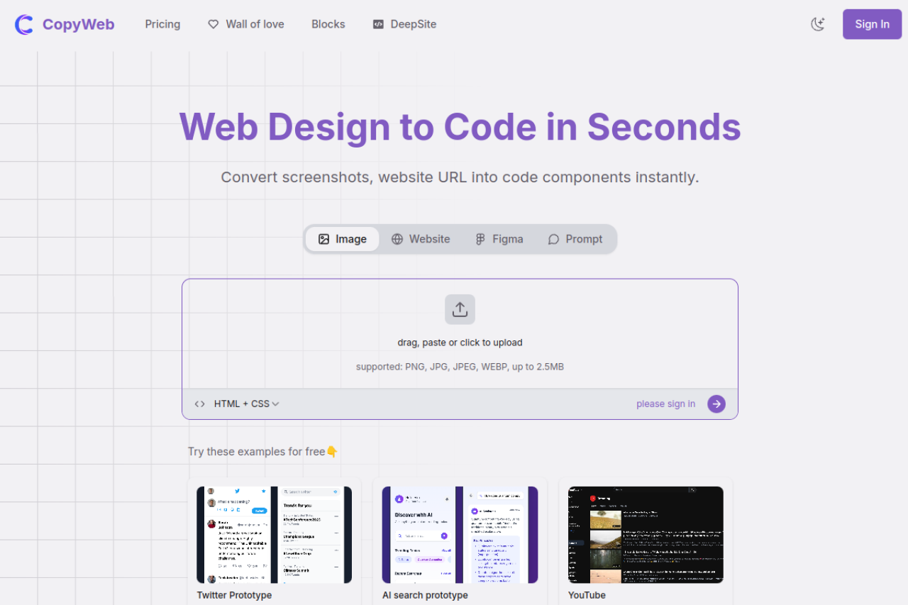 Copy Web Design to Code