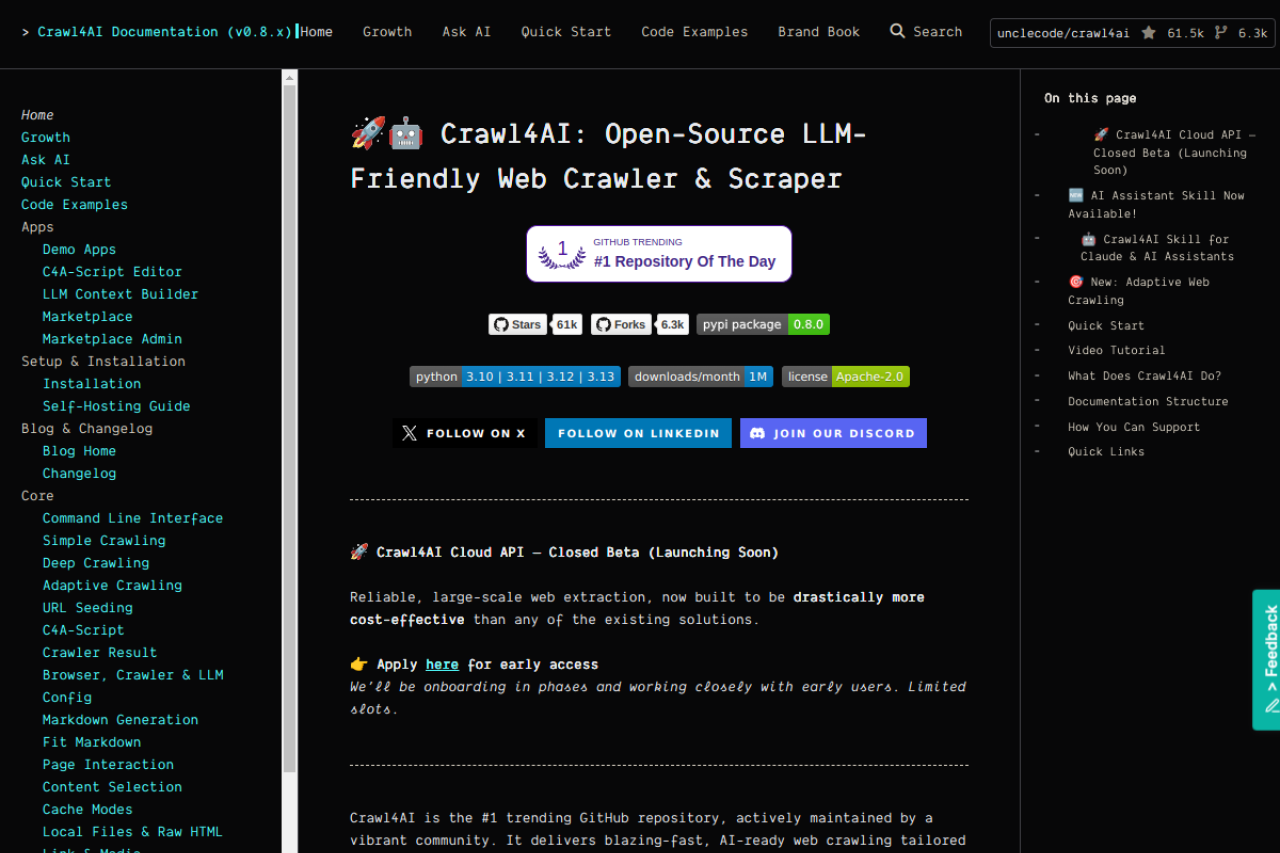 Home - Crawl4AI Documentation (v0.8.x) 界面预览