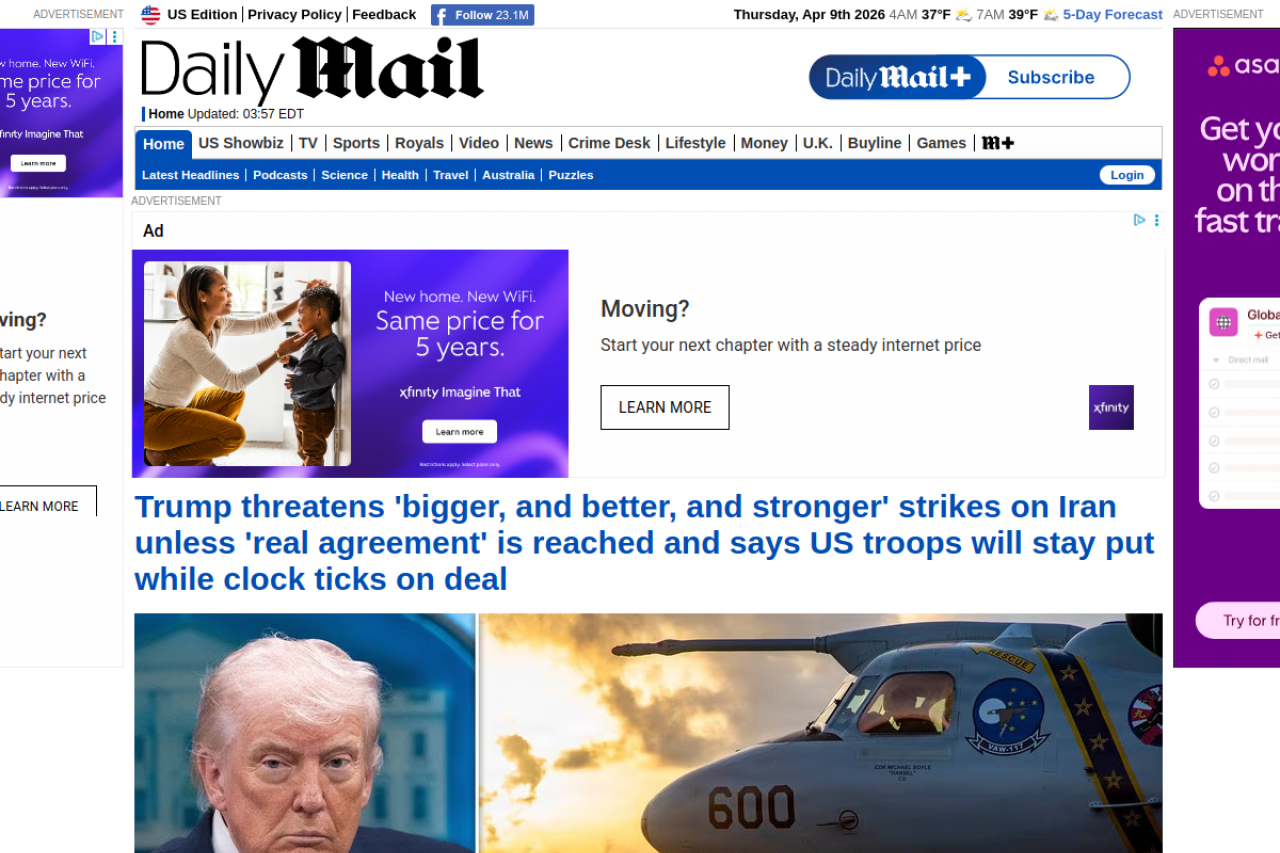 Screenshot of the dailymail.co.uk homepage