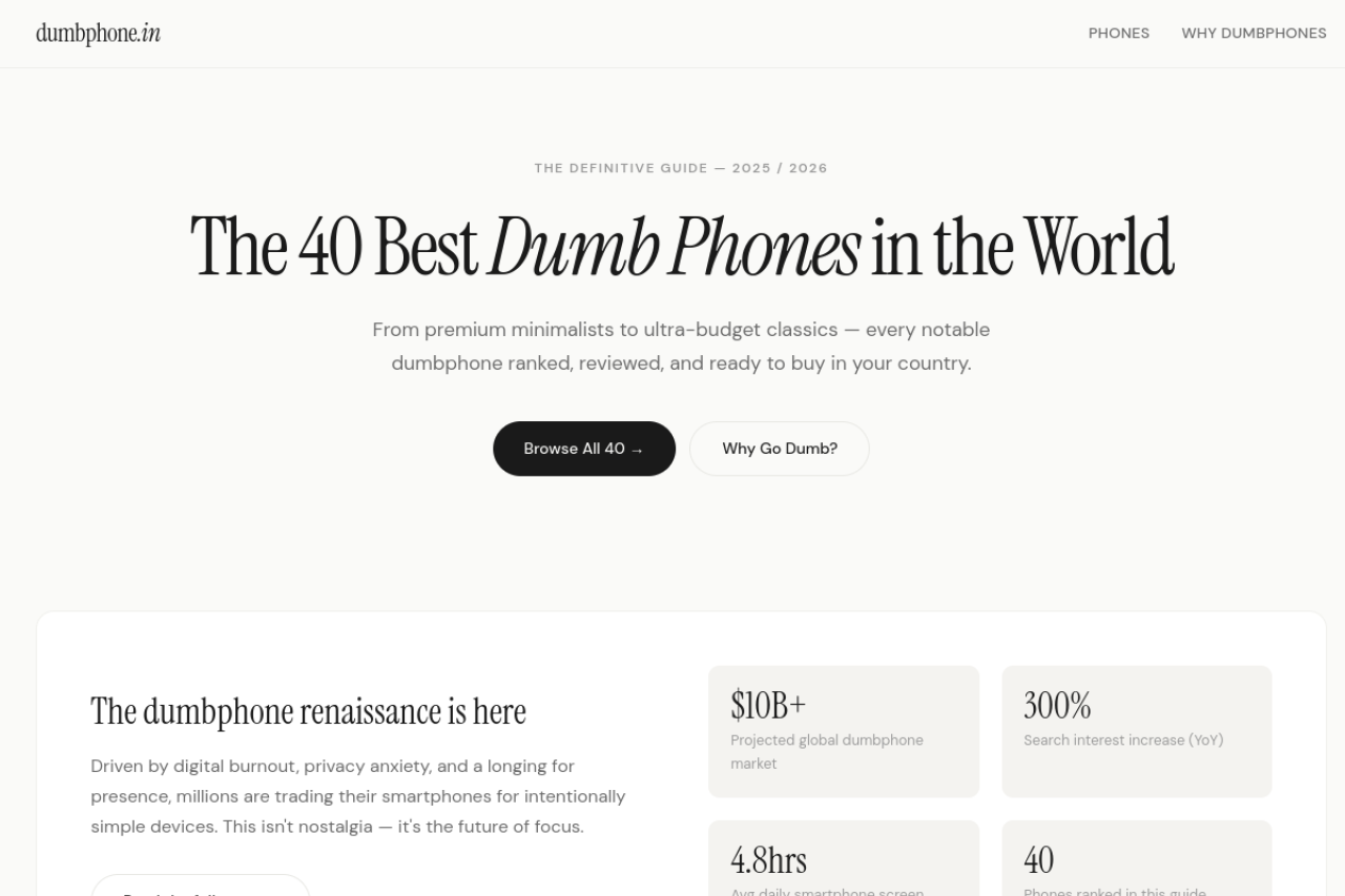 Full website screenshot of dumbphone.in