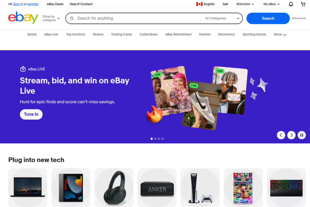 Screenshot of the ebay.ca homepage