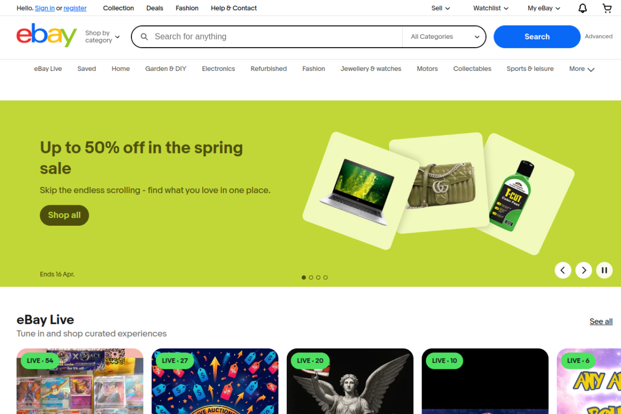 Screenshot of the ebay.co.uk homepage
