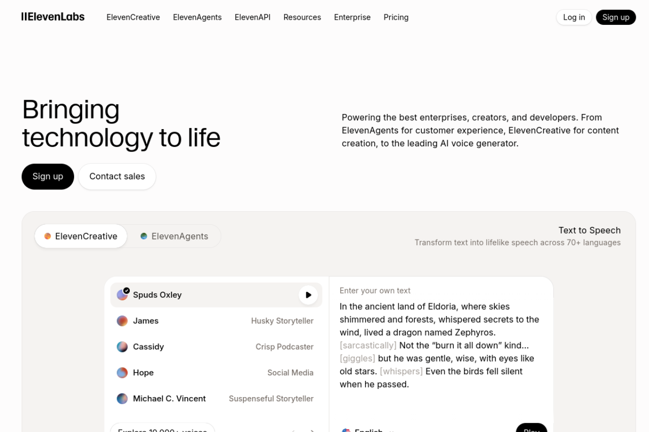 Preview of ElevenLabs