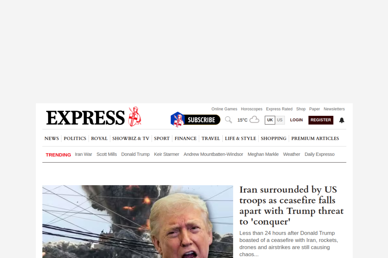 Screenshot of the express.co.uk homepage