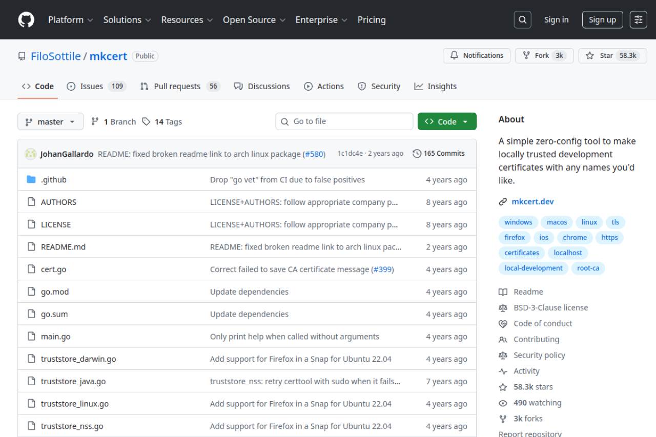 GitHub - FiloSottile/mkcert: A simple zero-config tool to make locally trusted development certificates with any names you'd like. 界面预览