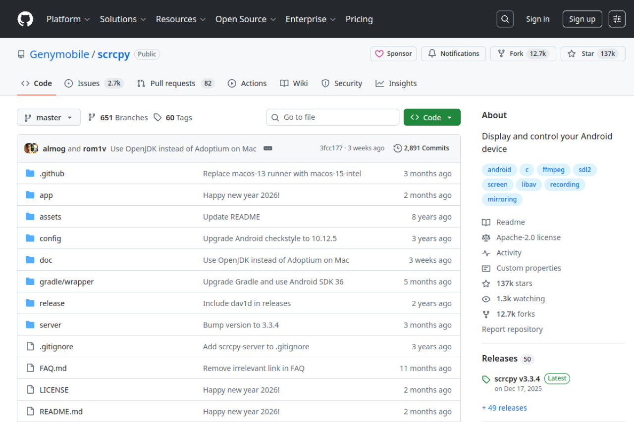 GitHub - Genymobile/scrcpy: Display and control your Android device 界面预览