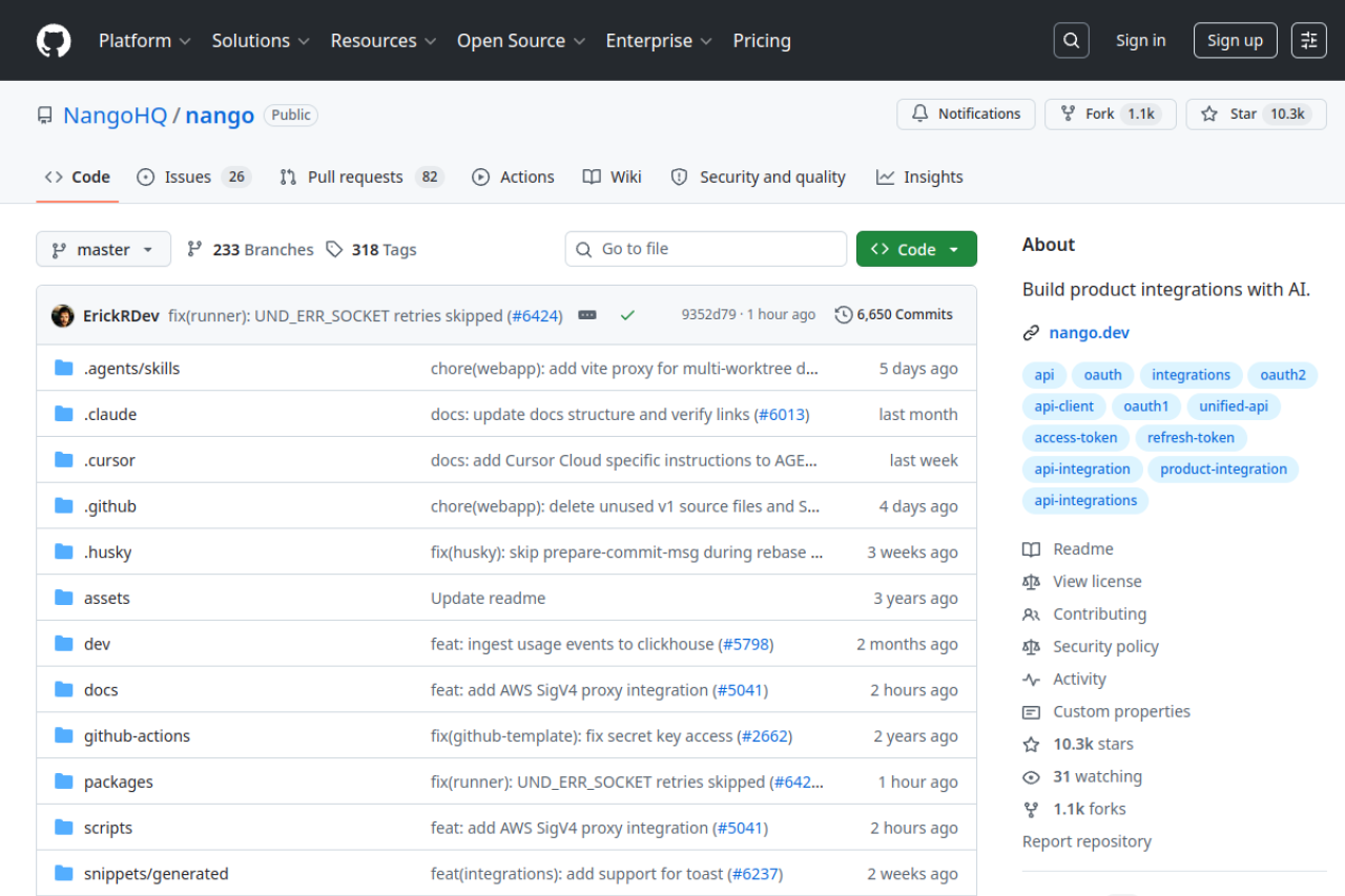 GitHub - NangoHQ/nango: Build product integrations with AI. 界面预览