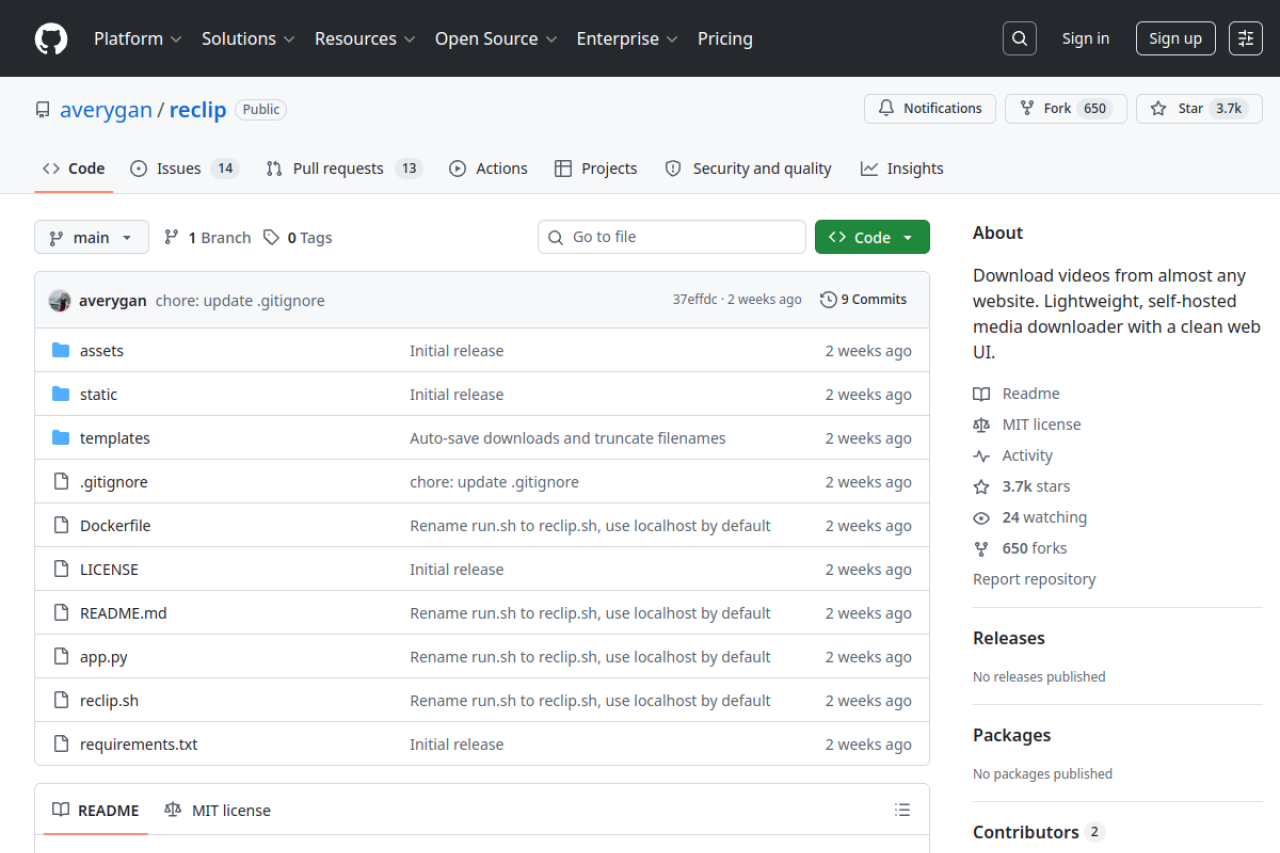 GitHub - averygan/reclip: Download videos from almost any website. Lightweight, self-hosted media downloader with a clean web UI. 界面预览
