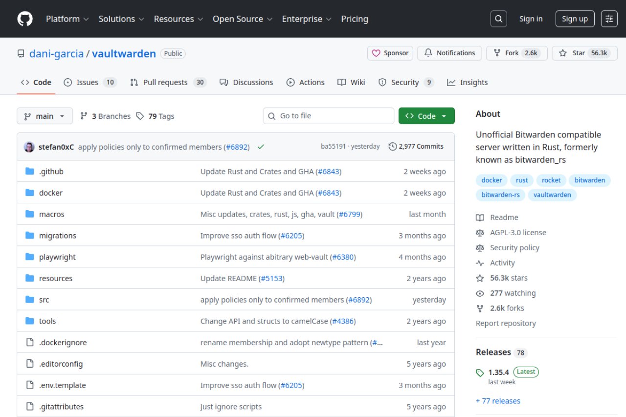 GitHub - dani-garcia/vaultwarden: Unofficial Bitwarden compatible server written in Rust, formerly known as bitwarden_rs 界面预览