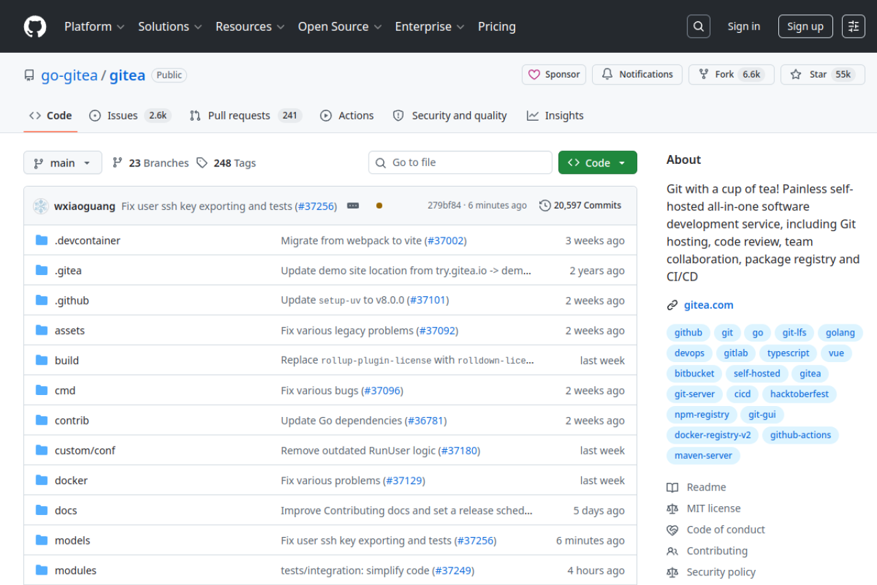 GitHub - go-gitea/gitea: Git with a cup of tea! Painless self-hosted all-in-one软件开发服务界面预览