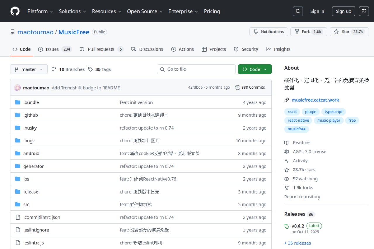 GitHub - maotoumao/MusicFree: 插件化、定制化、无广告的免费音乐播放器 界面预览
