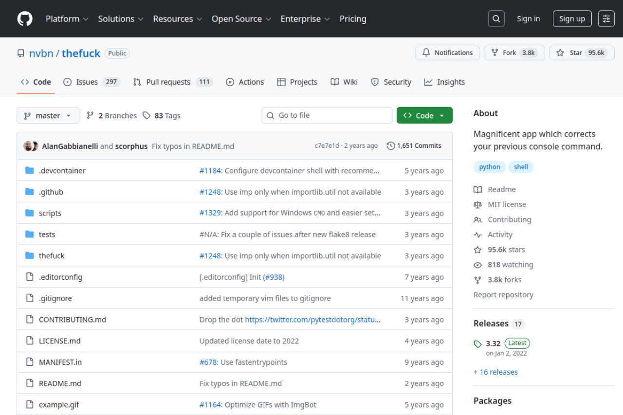 GitHub - nvbn/thefuck: Magnificent app which corrects your previous console command. 界面预览