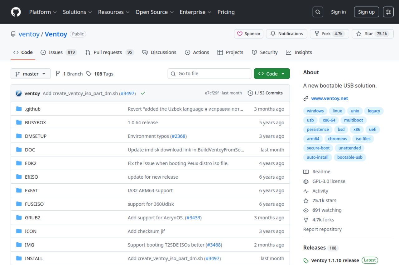 GitHub - ventoy/Ventoy: A new bootable USB solution. 界面预览