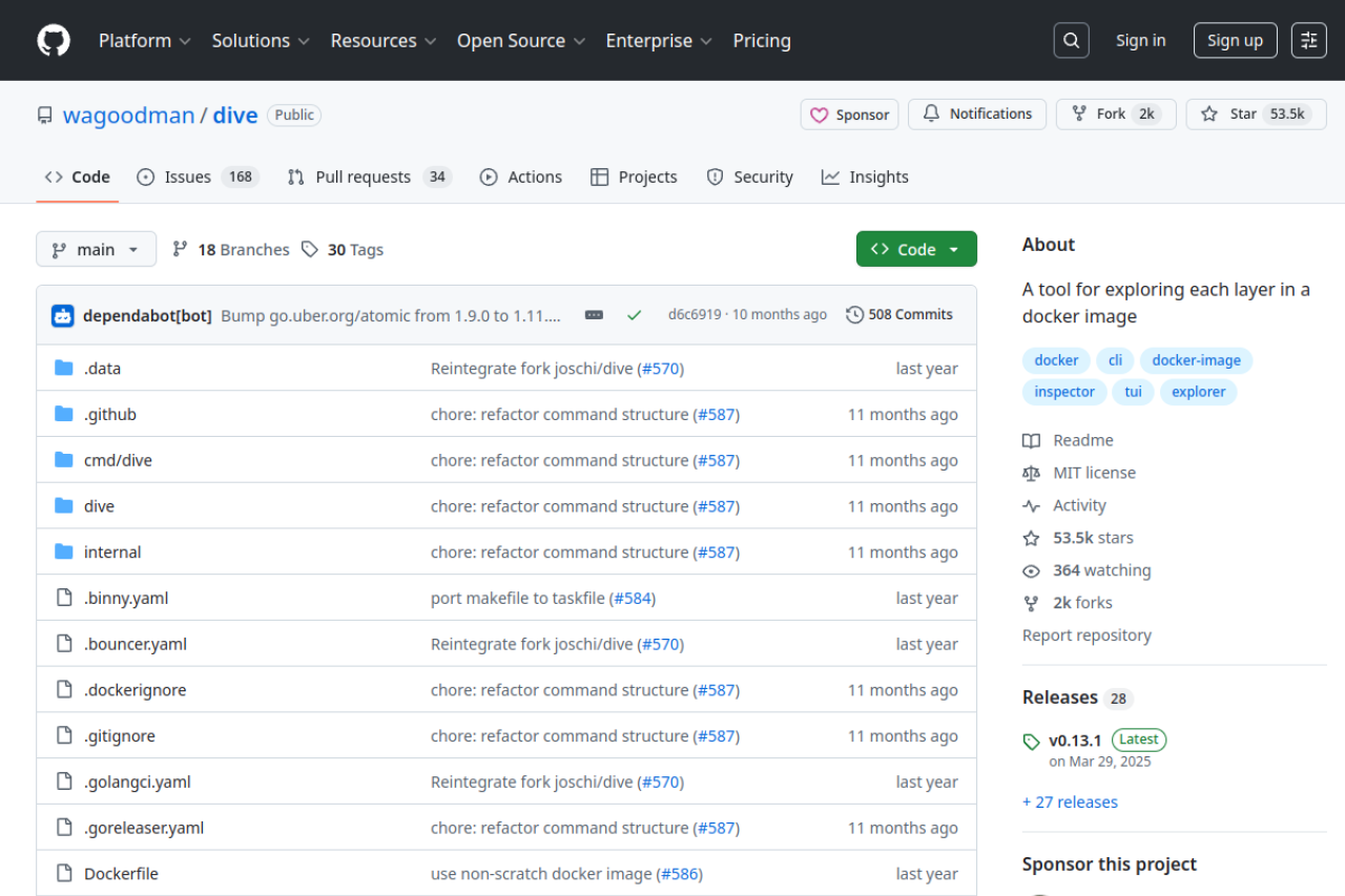 GitHub - wagoodman/dive: A tool for exploring each layer in a docker image 界面预览