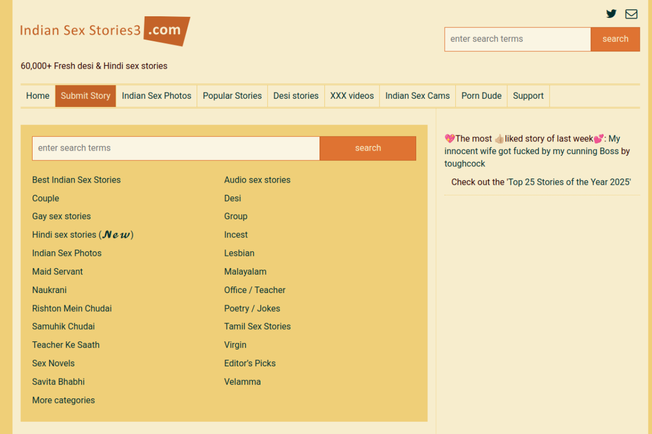 Screenshot of the indiansexstories.net homepage