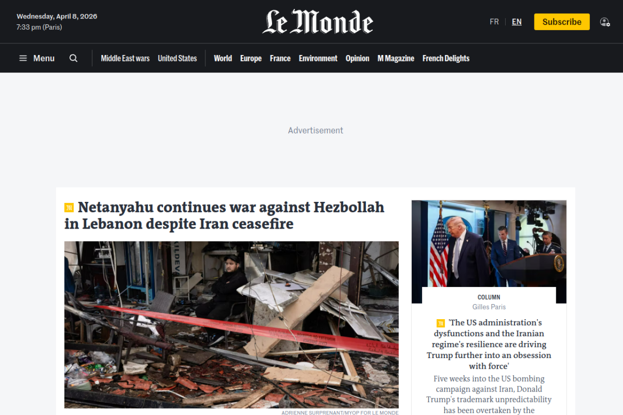 Screenshot of the lemonde.fr homepage