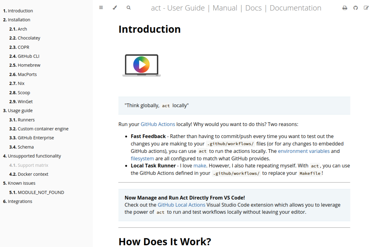 Introduction - act - User Guide | Manual | Docs | Documentation 界面预览
