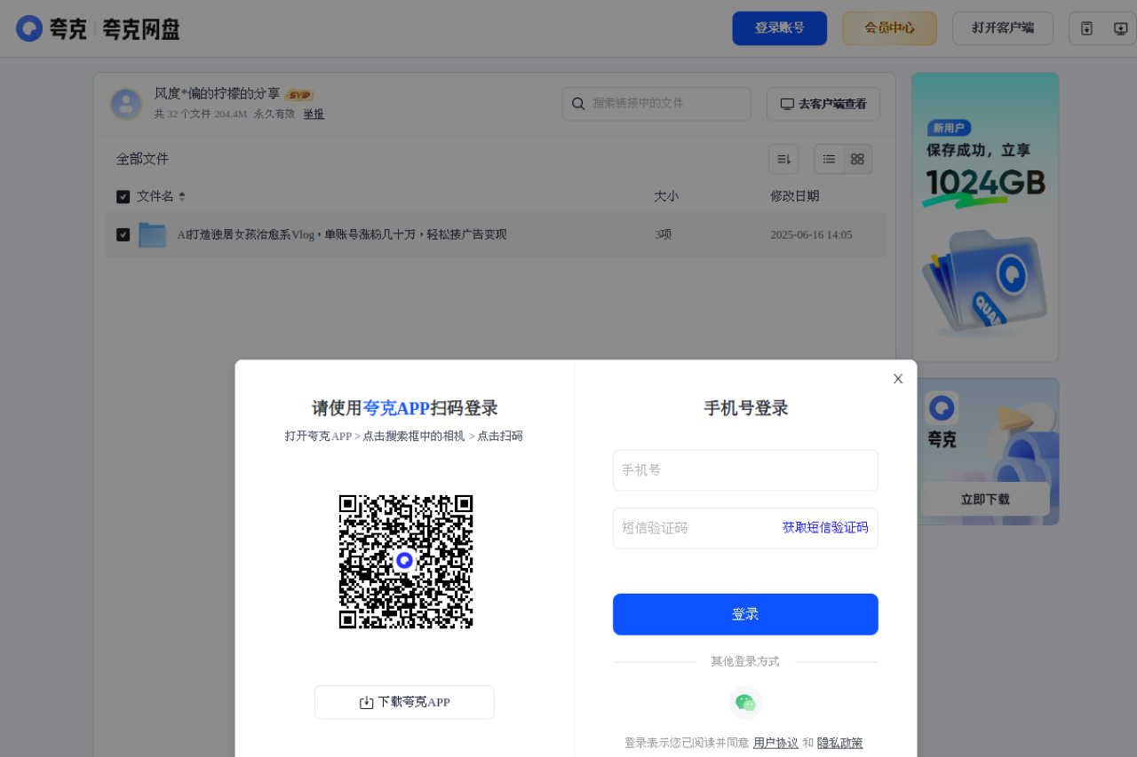 夸克网盘分享 界面预览