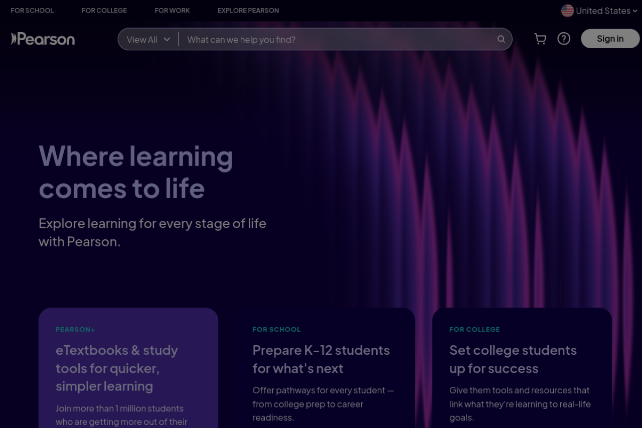 Screenshot of pearson.com