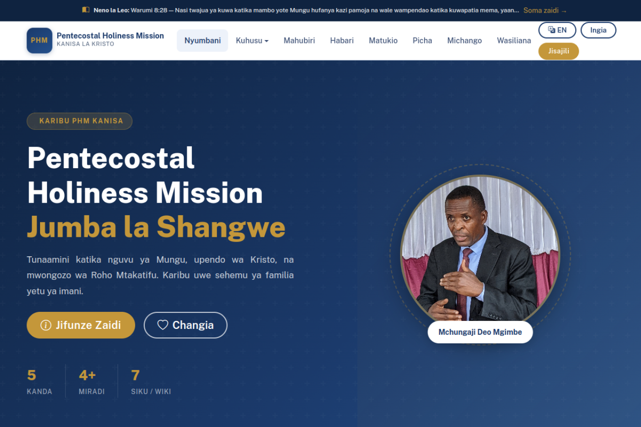 Church Management Website screenshot