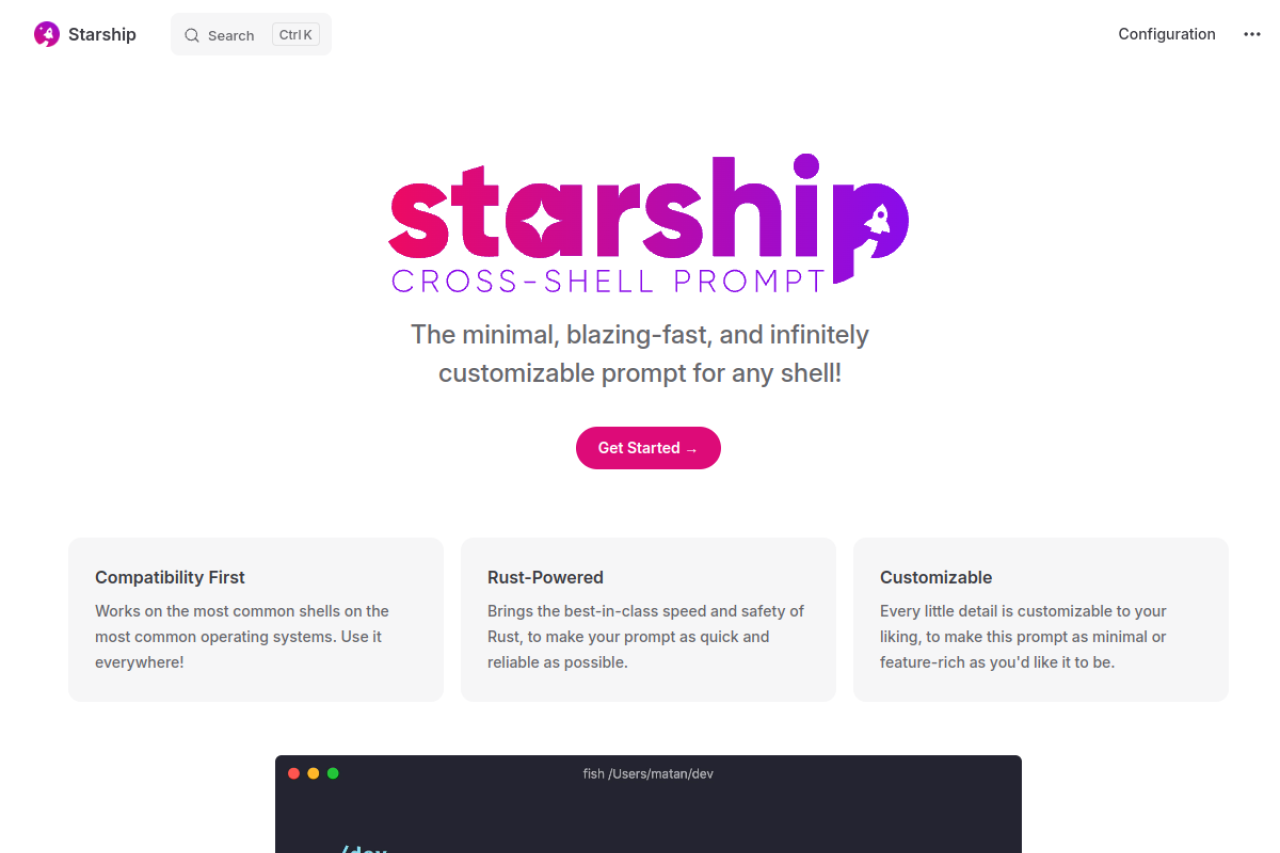Starship: Cross-Shell Prompt 界面预览