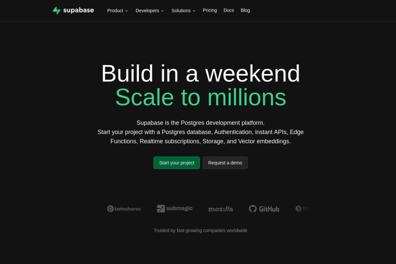 Supabase | The Postgres Development Platform. 界面预览