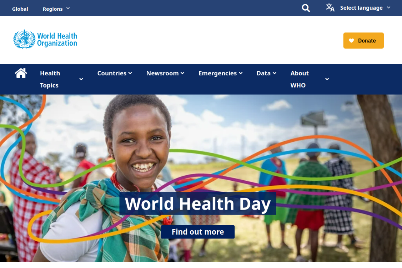 Screenshot of the who.int homepage