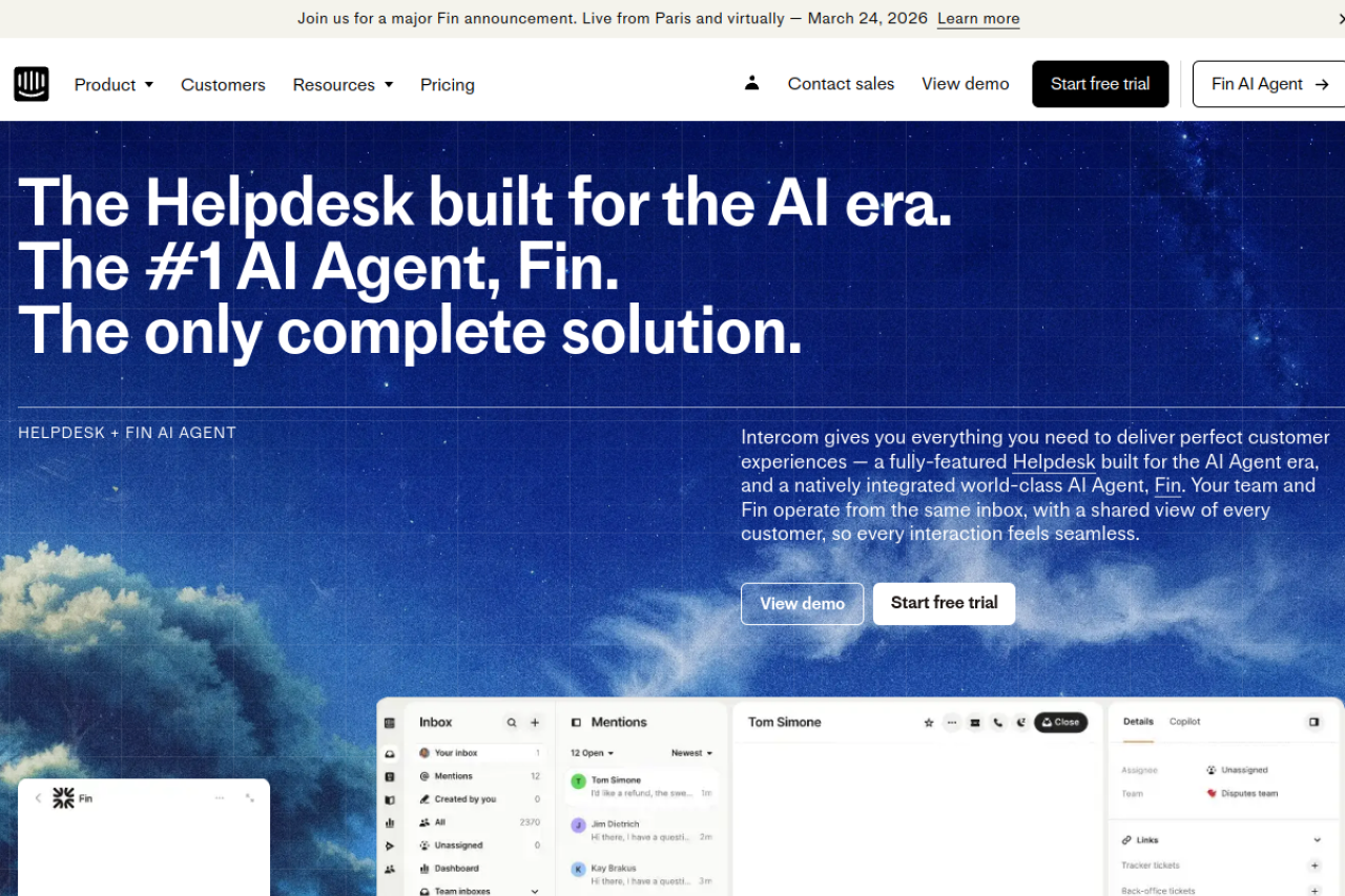 Intercom website screenshot