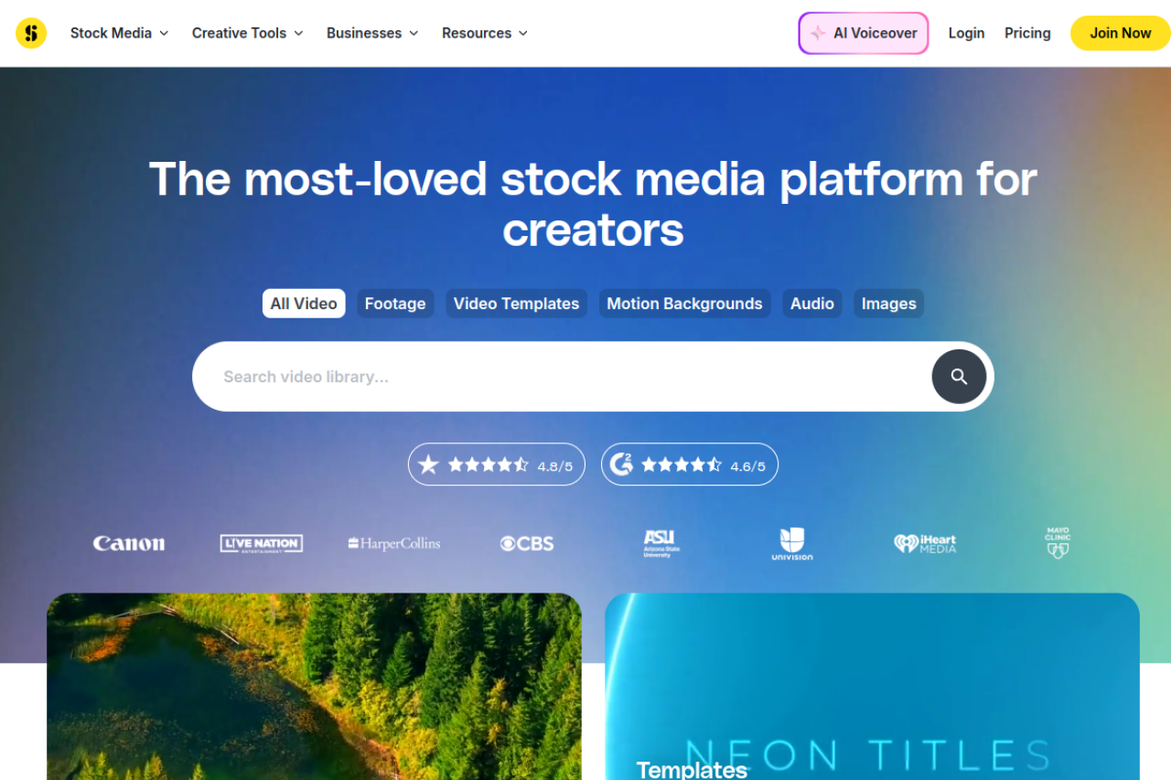 Unlimited Stock Videos, Templa