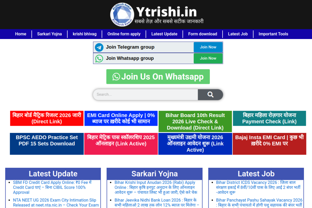 Screenshot of the ytrishi.in homepage